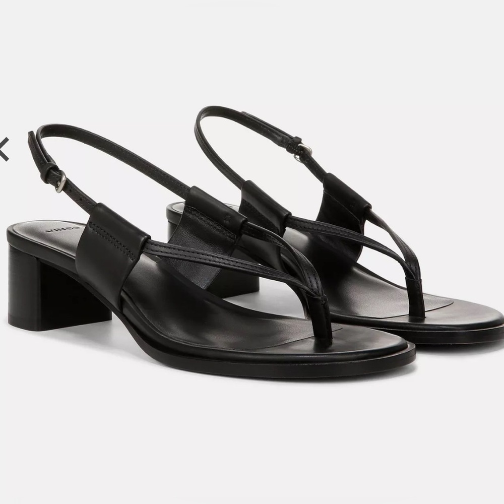 Vince Alina Leather Heeled Thong Sandal, Black 8